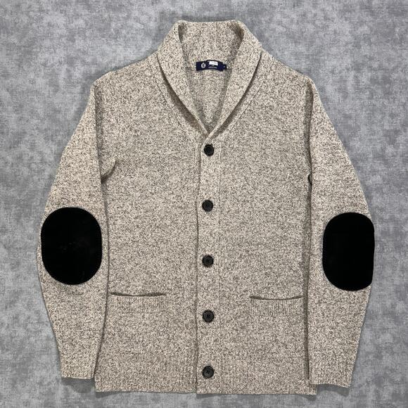 J. Crew Other - J Crew Lambswool Shawl Collar Cardigan Sweater Gray Elbow Patches Mens Small